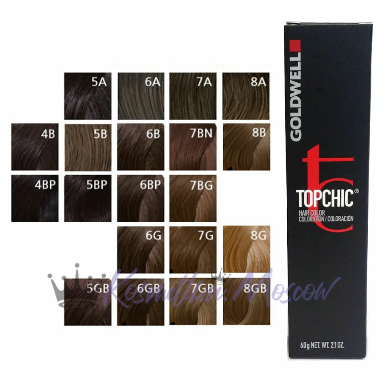 Стойкая профессиональная краска для волос - Goldwell Topchic Hair Color Coloration 7BG (Бежево-золотистый русый) 60мл
