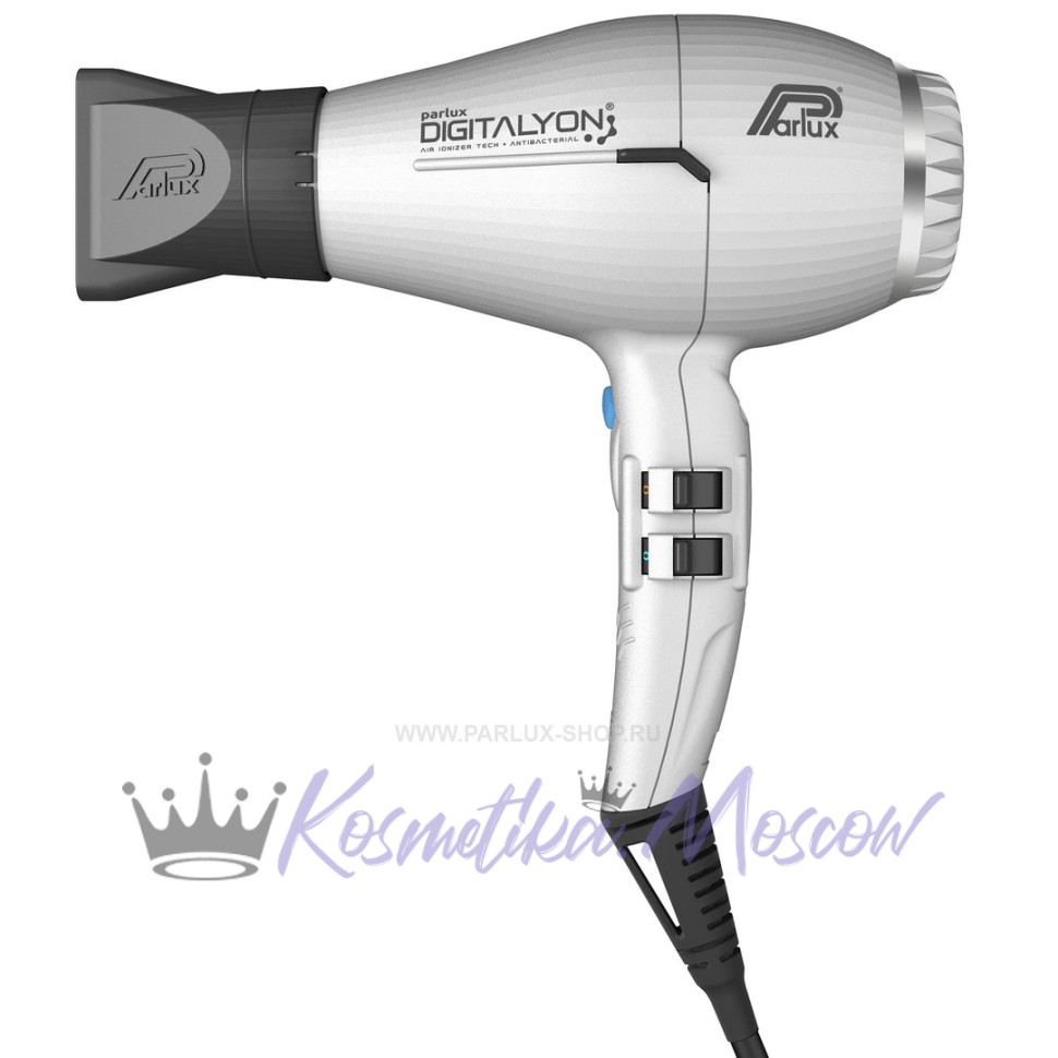Фен PARLUX Digitalyon Silver, серебристый, 2400 Вт, ионизация, 2 насадки
