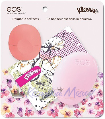 Набор Бальзам для губ "Розовый грейпфрут", лосьон для рук "Ягоды и цветы" , салфетки Kleenex в чехле - EOS Set Kleenex 2016 Spring Lip Balm Pack