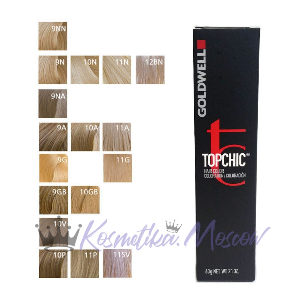 Стойкая профессиональная краска для волос - Goldwell Topchic Hair Color Coloration 9GN (Очень светлый блондин золотисто-натуральный) 60мл