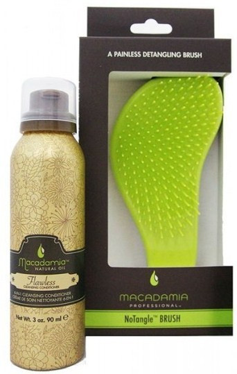 Macadamia набор Расческа+Крем-мусс "Без изъяна"-No Tangle Brush Green+Flawless 90 мл