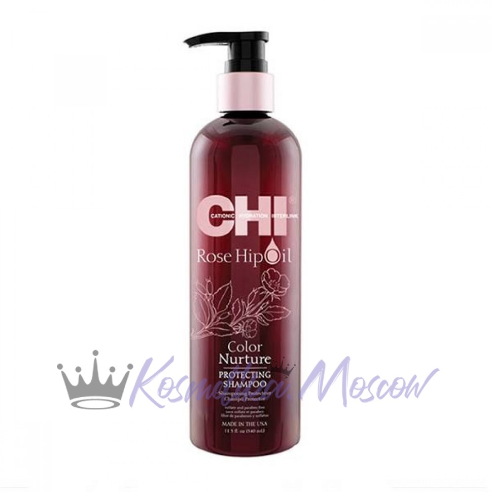 Шампунь с маслом розы и кератином CHI Rose Hip Oil Color Nurture Protecting Shampoo для окрашенных волос 340 мл.