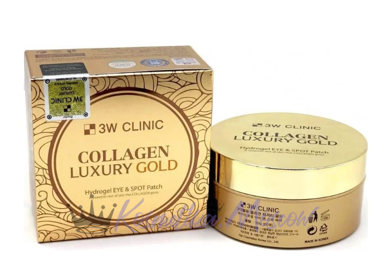 3W Clinic Гидрогелевые патчи с коллагеном и коллоидным золотом Collagen Luxury Gold Hydrogel Eye 60шт-30пар