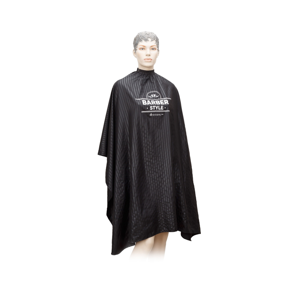 Пеньюар для стрижки DEWAL `BARBER STYLE`, полиэстер, полоска 140х158 см, на крючках AA02BS