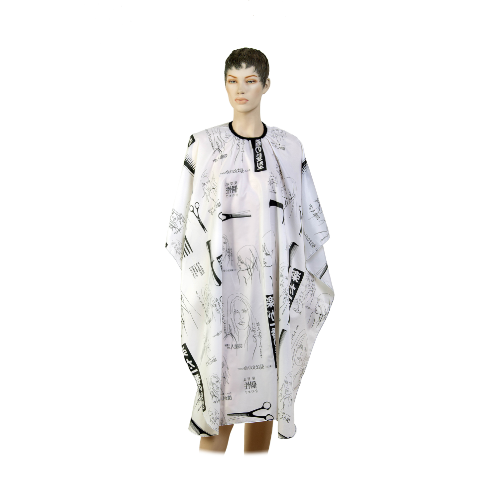 Пеньюар для стрижки DEWAL `Ножницы`, полиэстер, черный 115х146см на крючках