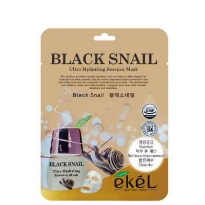 EKEL Тканевая маска для лица с муцином черной улитки Black Snail Ultra Hydrating Essence Mask 25мл