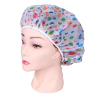 Шапочка DEWAL Beauty для душа без кружева, белая с цветным горохом