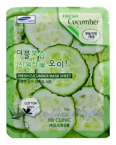 3W CLINIC Тканевая МАСКА для лица с экстрактом огурца FRESH Cucumber MASK Sheet