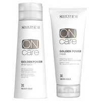 Набор &quot;Золотистый шампунь и маска для натуральных или окрашенных волос теплых светлых тонов&quot; - Selective Professional On Care Silver Gold Golden Power Shampoo + Golden Power Mask 250 мл + 200 млмл