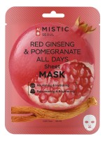 MISTIC Тканевая маска для лица с экстрактами красного женьшеня и граната  RED GINSENG &amp; POMEGRA 24мл