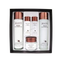 JIGOTT Набор: Увлажняющий тонер с муцином улитки, эмульсия-крем, лосьон, 150 мл+150 мл+50 мл+30 мл+30 мл