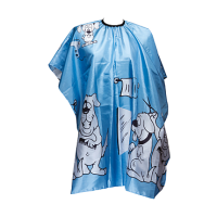 Пеньюар для стрижки DEWAL `Собачки`детский, полиэстер, синий 95х120см, на крючках AA11azure