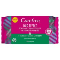 Carefree Влажные салфетки д/интимной гигиены с зеленым чаем и алоэ 20шт в упаковке