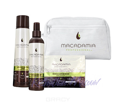 Набор для тонких волос (в белой косметичке) - Macadamia Weightless Moisture Beauty Bag 300 мл + 30 мл + 236 мл