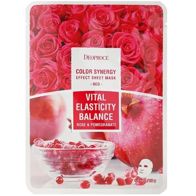 DEOPROCE Тканевая маска для лица с экстр. граната и розы COLOR SYNERGY EFFECT SHEET MASK RED 20 г